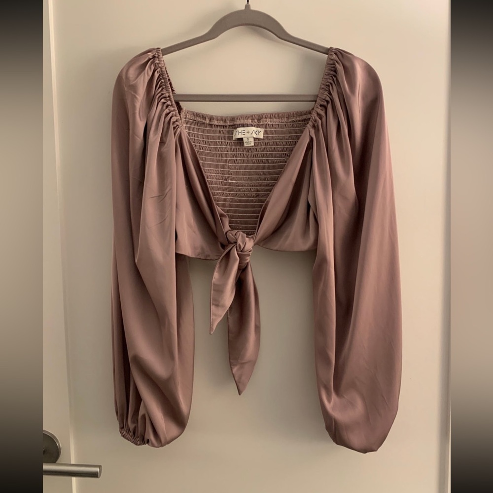 Satin front tie shirt